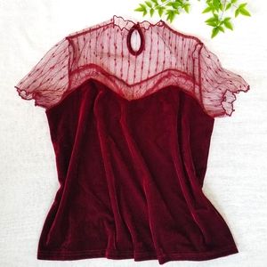 SHEIN Wine Color Velvet Fabric Blouse